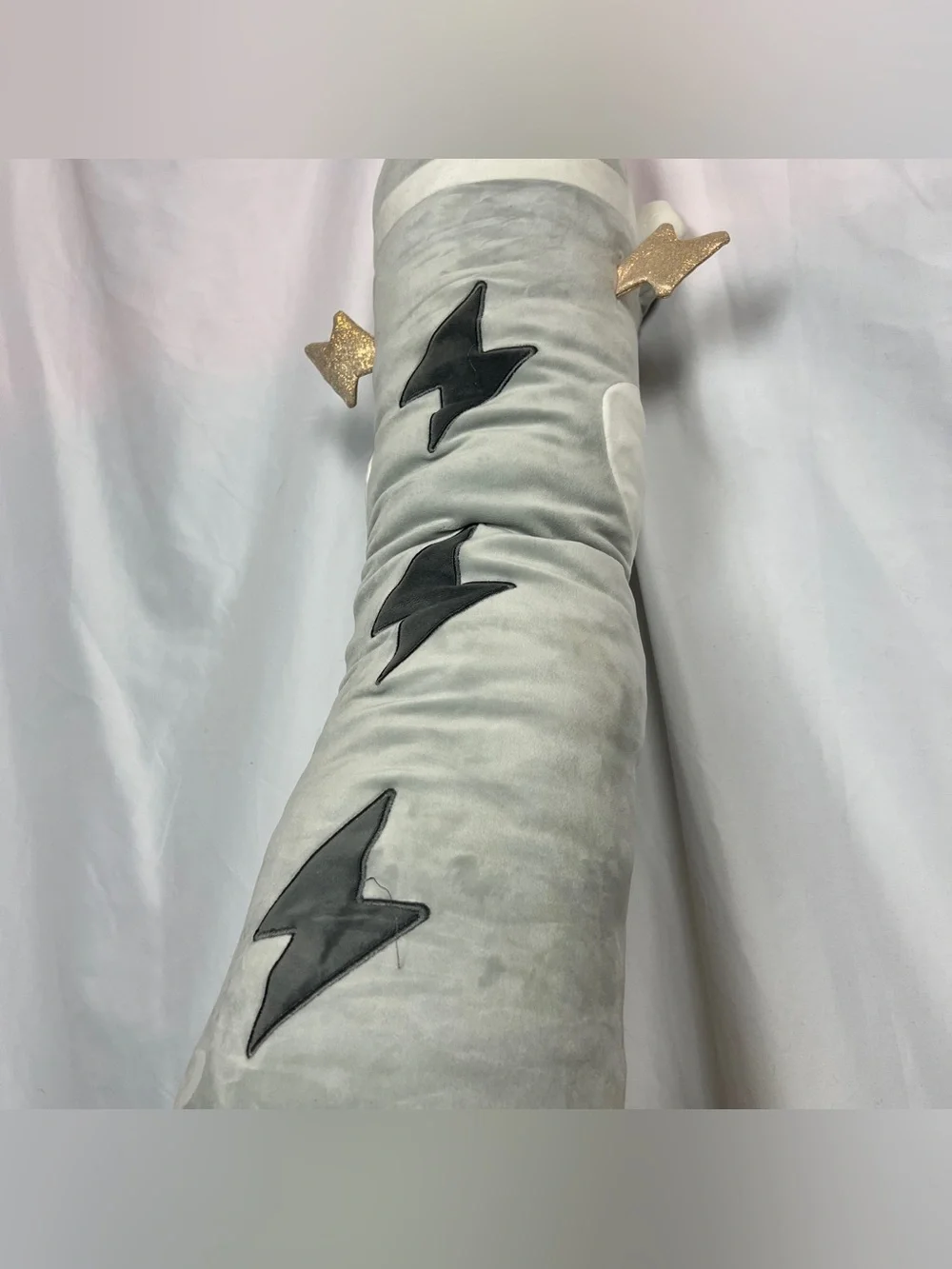 Grey Long Cat Winged Lightning Bolt Plush Body Pillow